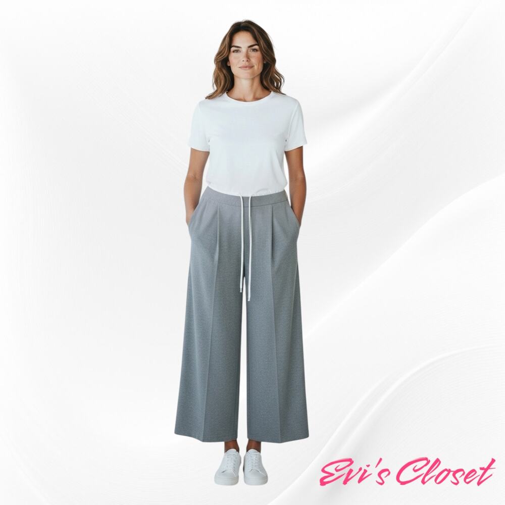 Zara Gray Wide Leg Trousers With Double Waistband Sz L With Draw String